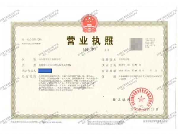 山東青甲化工有限公司營業(yè)執(zhí)照