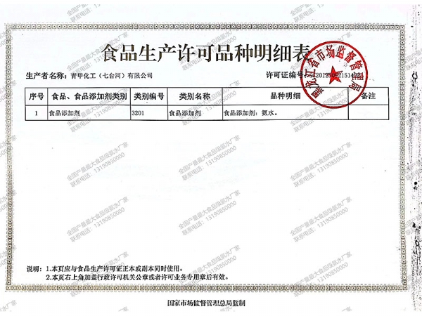 食品生產(chǎn)許可品種明細(xì)表